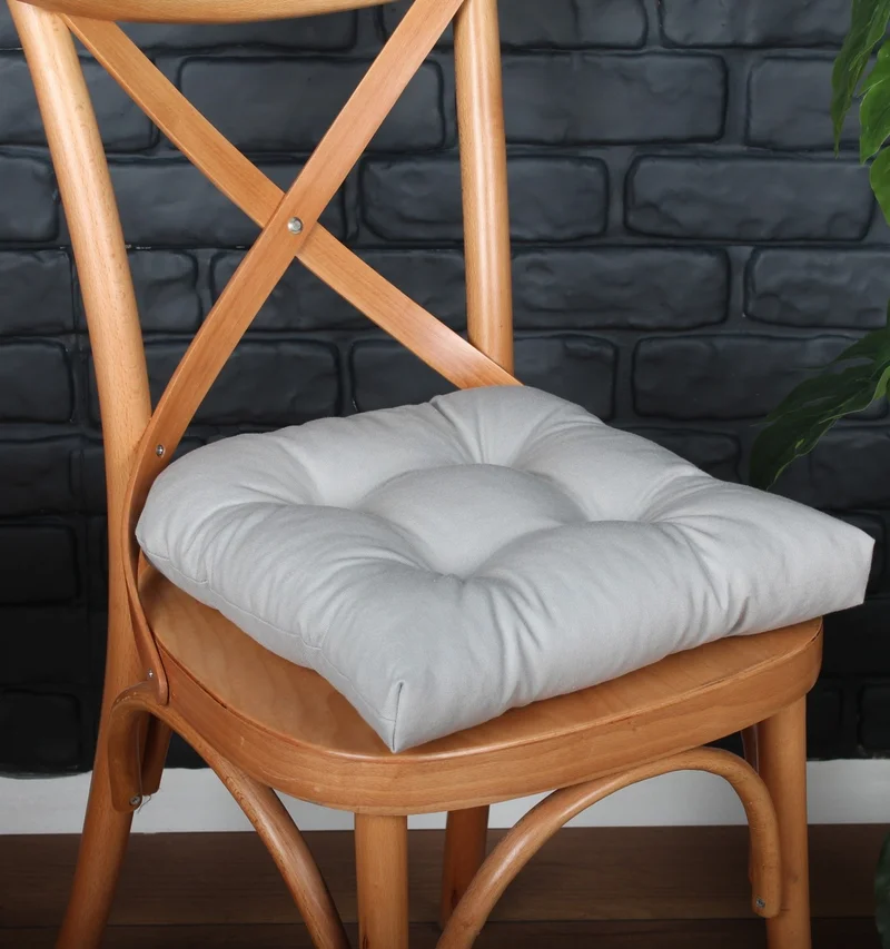 Altın Pamuk Gold Cotton Gold Series Gray Color Chair Cushion with Button Sewing Detail 40X40CM with Lacing