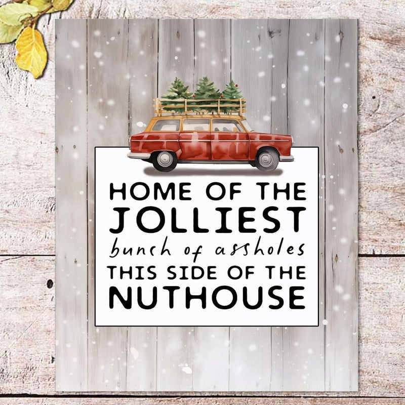ZEARPT Home of the Jolliest Bunch Sign  Vintage Christmas Wall Art  Funny Christmas Print  Christmas Wall Decorations  Holiday Decor  Vacation Print - Image 1