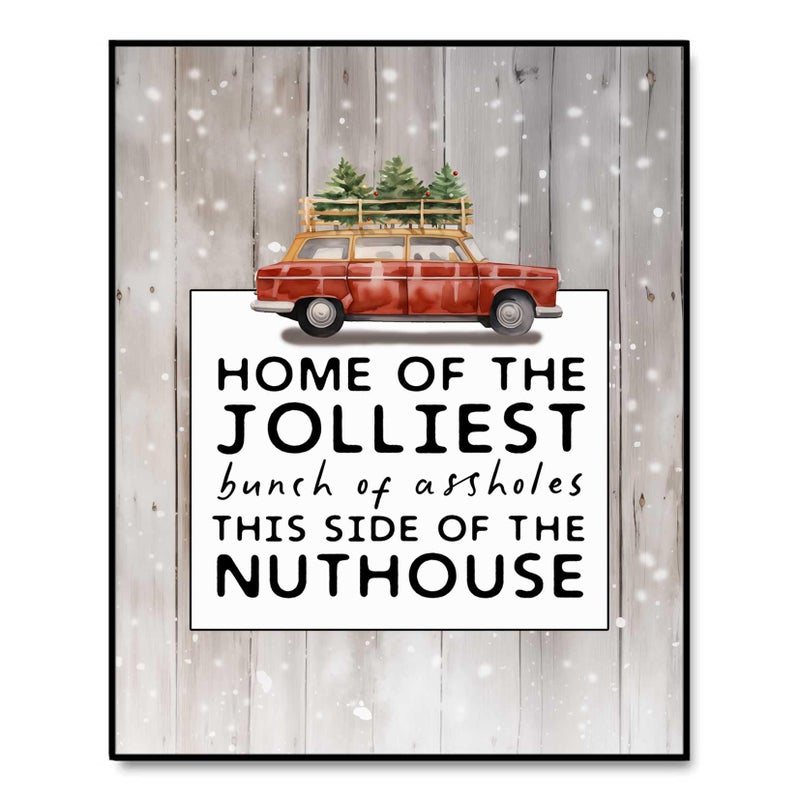 ZEARPT Home of the Jolliest Bunch Sign  Vintage Christmas Wall Art  Funny Christmas Print  Christmas Wall Decorations  Holiday Decor  Vacation Print - Image 2