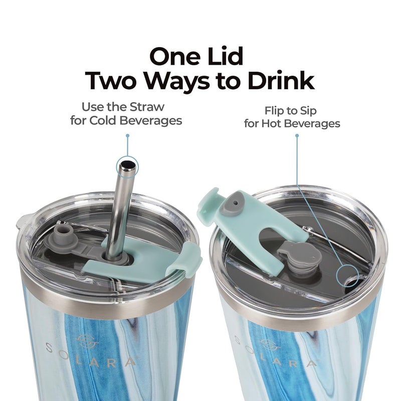 SOLARA Tumbler with lid and Straw 475ml Double Wall Insulated Stainless Steel Coffee Tumbler Travel Mug with Lid Hot and Cold Coffee Mug with lid for Office Home and Travel Blue Marble - Image 2
