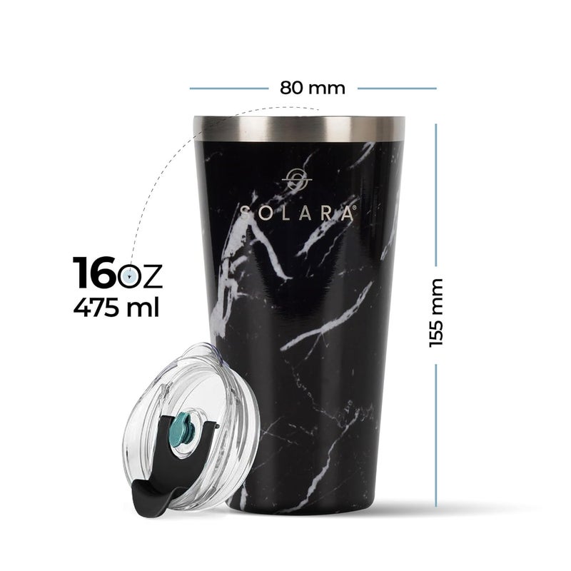 SOLARA Tumbler with lid and Straw 475ml Double Wall Insulated Stainless Steel Coffee Tumbler Travel Mug with Lid Hot and Cold Coffee Mug with lid for Office Home and Travel Blue Marble - Image 5