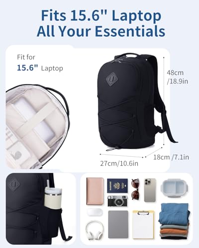 WANDF 156Inch Laptop Backpack for Women Travel Backpack WaterResistant Lightweight College Backpack for Work Casual Business Weekender Black - Image 3