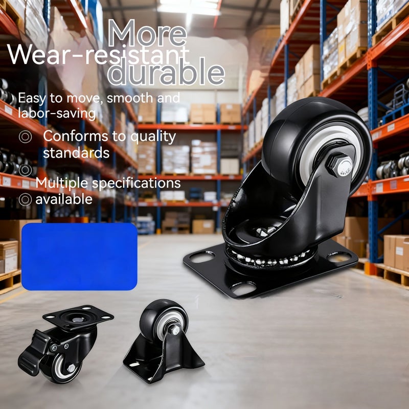 1 5 Inch Industrial Rubber Wheel With Brake Polyurethane Solid Wheels Bracket - Image 2