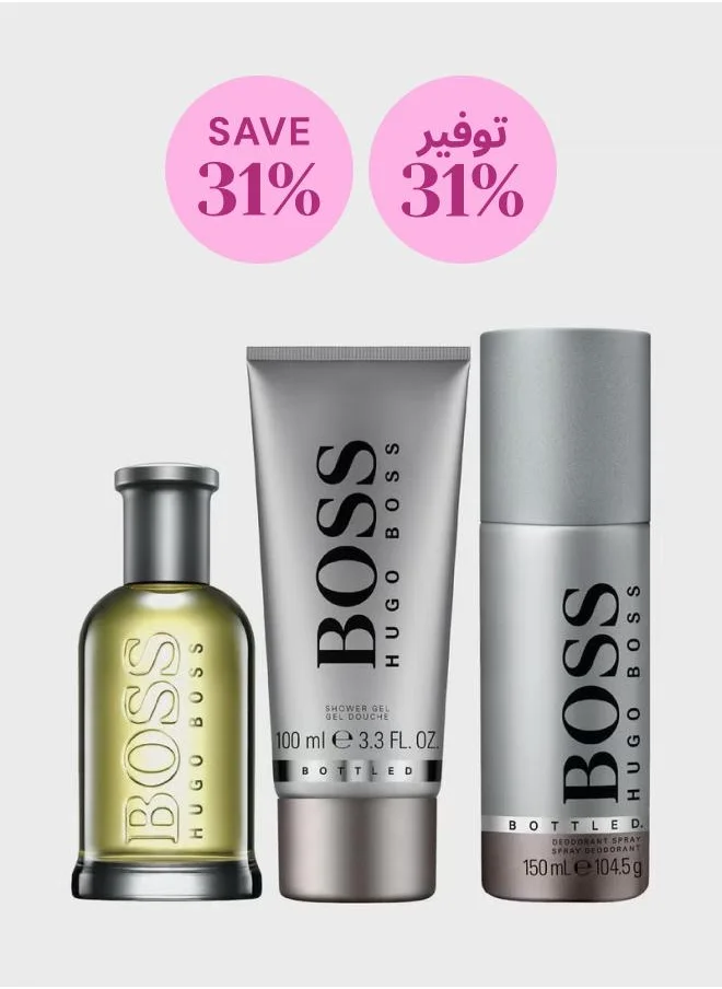 BOSS Bottled Gift Set - EDT 100ml, Shower Gel 100ml & Deodorant Spray 150ml, Savings 30%