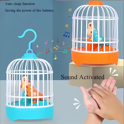 Crackles Voice-Activated Bird Toy in Cage – Interactive Musical Pet Bird for Kids & Toddlers – Talking & Singing Electronic Toy with Motion, Lights & Sounds – Fun & Educational (Multicolor) - Image 2