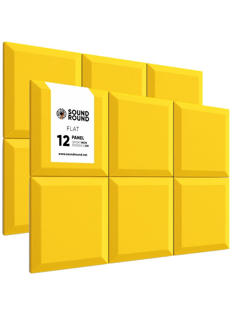 ساوند راوند ألواح الفوم الصوتي SoundRound مقاس 12×12×1 بوصة – عزل صوت احترافي بتصميم فلات – للتحكم في الصدى ومعالجة السينما المنزلية – ألواح عالية الكثافة – 12 قطعة - لون اصفر - Image 1