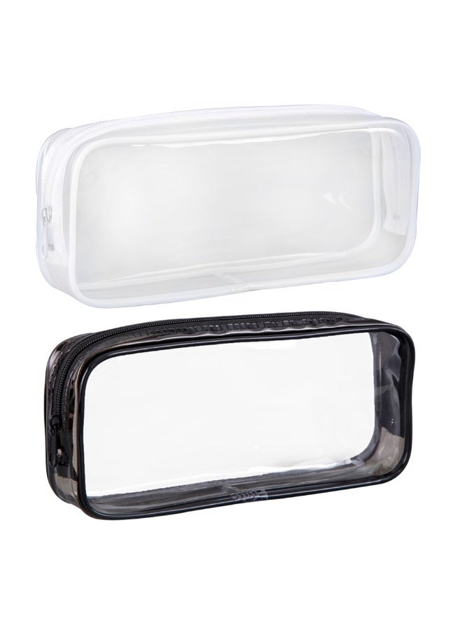 2 pcs Clear Zippered Pencil Cases for School, Exams, Organizer Pouch (Black and White) - Image 1