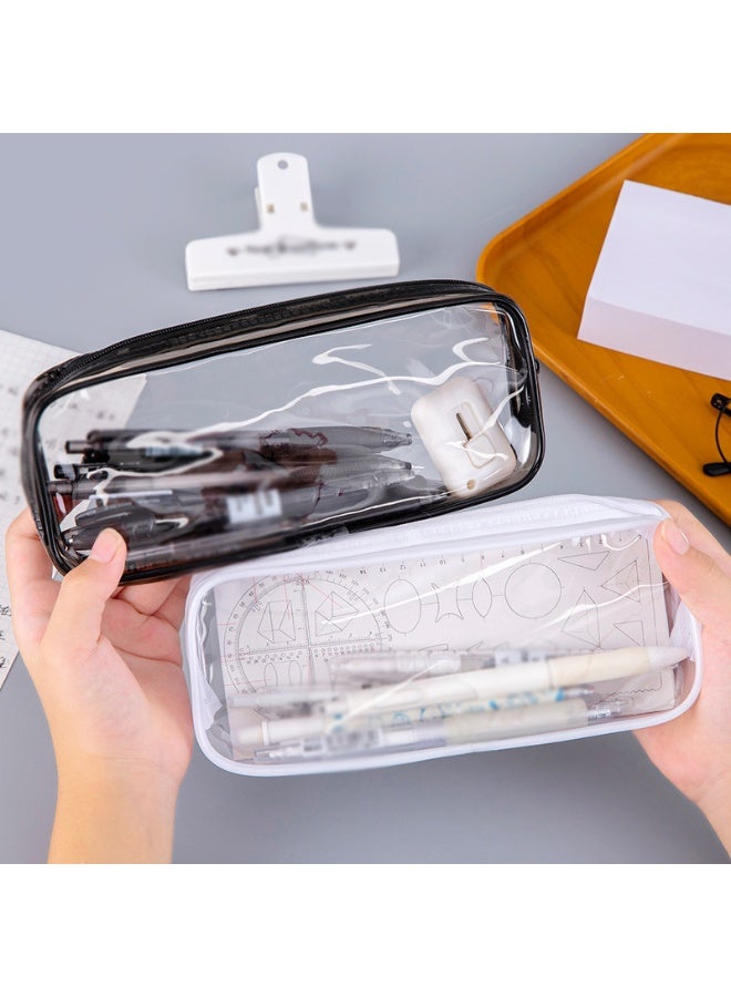 2 pcs Clear Zippered Pencil Cases for School, Exams, Organizer Pouch (Black and White) - Image 2