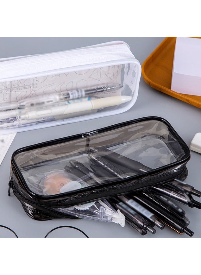 2 pcs Clear Zippered Pencil Cases for School, Exams, Organizer Pouch (Black and White) - Image 3