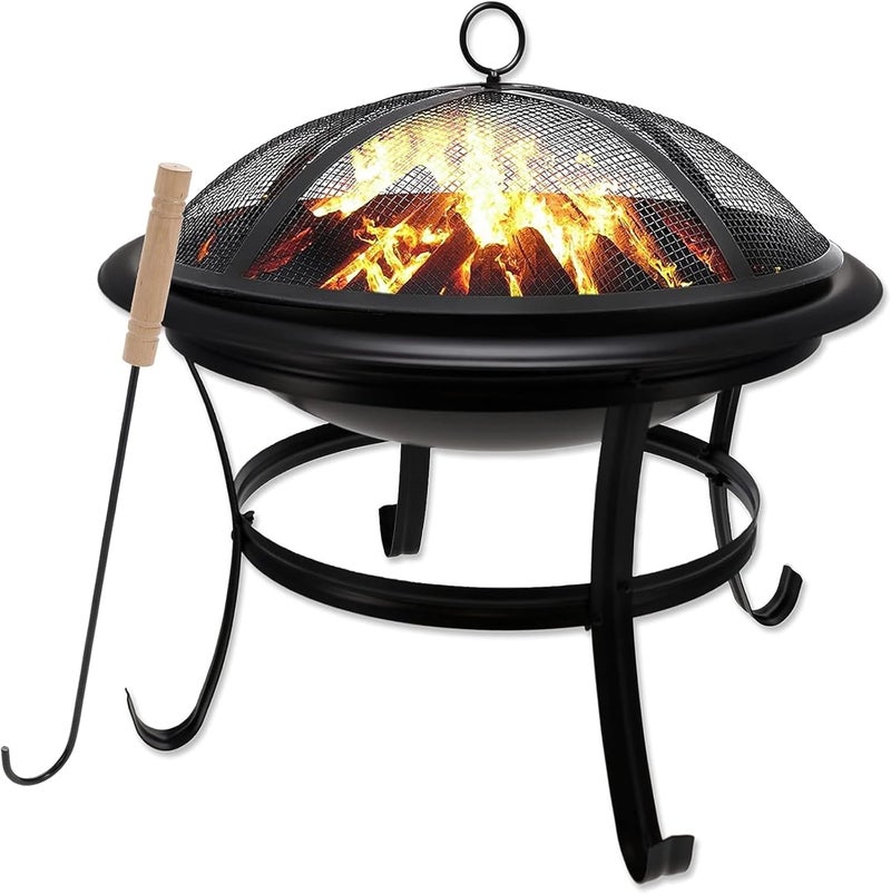 GasOne Gas One Portable Outdoor Wood Burning Fire Pit 21.5” with Handle and Mesh Lid for Bonfire Camping, Backyard, and Patio Entertainment - Image 1