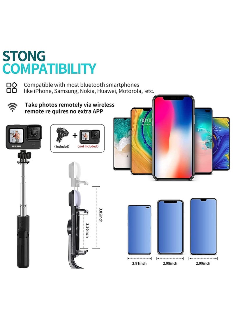 ELTRAZONE - Mini Selfie Stick Tripod, Extendable 3 in 1 Selfie Stick Tripod with Remote, ​Phone Tripod with 3 Light Modes, 6 Brightness Levels, Selfie Stick for iPhone 12/11/11 - Image 1