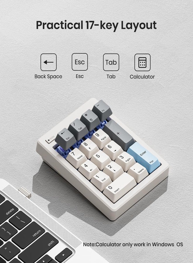 Kisnt FD17 Wireless Mechanical Number Pad, Bluetooth 5.0& 2.4G Dual Mode Numeric Keypad, 17 Keys Hot Swappable Numpad with PBT Keycaps for Laptop/PC/TKL Keyboards(Beige, Linear Switch) - Image 3