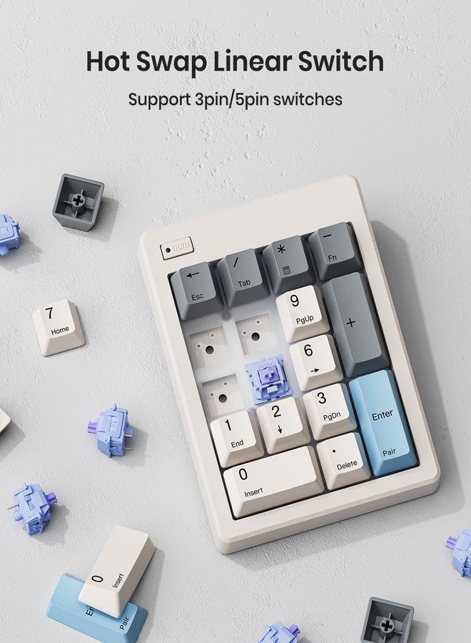 Kisnt FD17 Wireless Mechanical Number Pad, Bluetooth 5.0& 2.4G Dual Mode Numeric Keypad, 17 Keys Hot Swappable Numpad with PBT Keycaps for Laptop/PC/TKL Keyboards(Beige, Linear Switch) - Image 5
