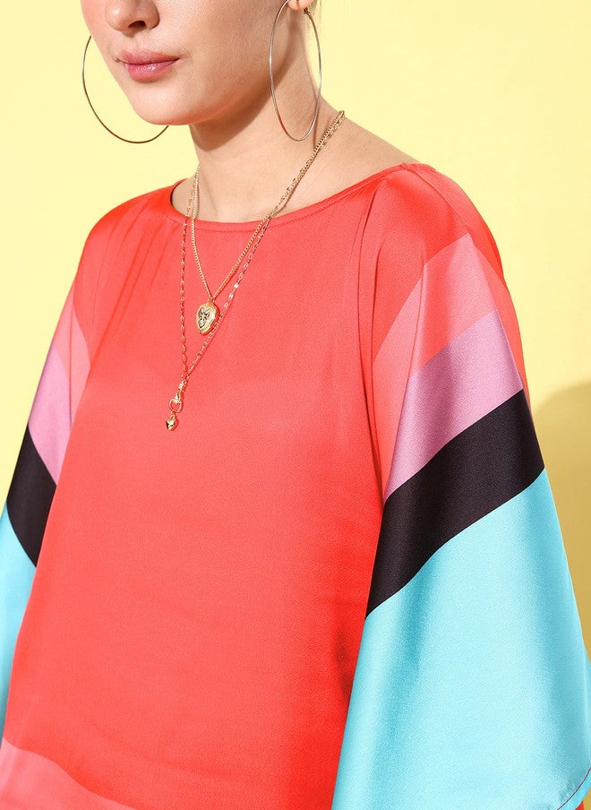 StyleStone Women Charming Colourblocked Satin Finish Vacay Attire Kaftan Dress - Image 4