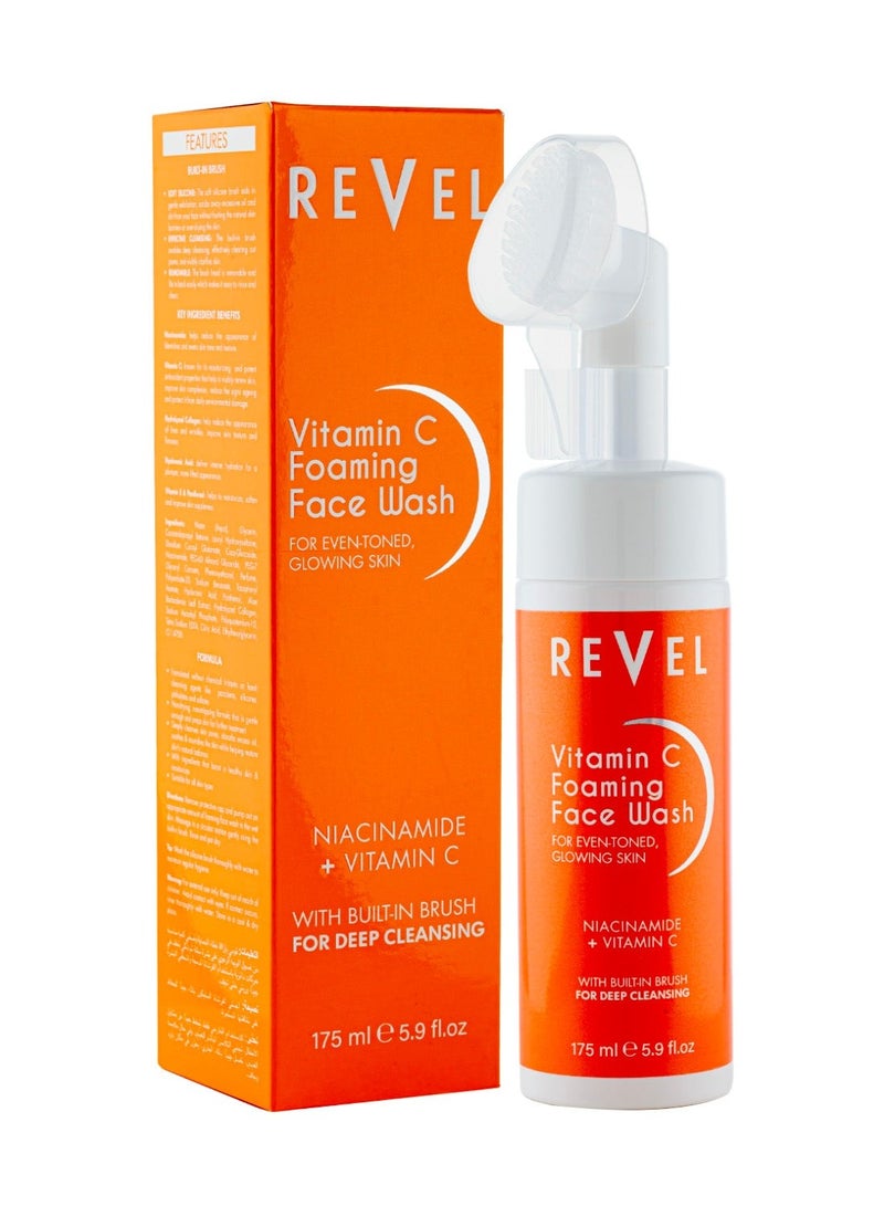 Revel غسول الوجه الرغوي بفيتامين سي من ريفيل بيوتي للعناية بالبشرة، 175 مل، لبشرة متوهجة وموحدة اللون، فرشاة مدمجة، تنظيف عميق، نياسيناميد + فيتامين سي، غسول - Image 2