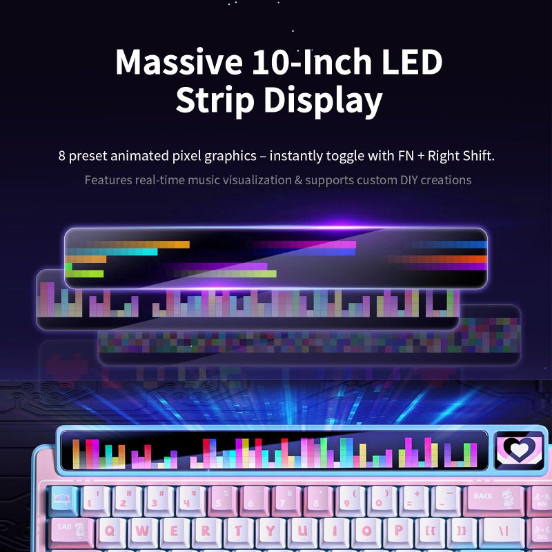 Leobog x Aula AMG65 Mechanical Gaming Keyboard w/Dual Screen, 65% Wireless Small Custom Keyboard RGB,Bluetooth/2.4G/Wired, Rapid Trigger, Hot Swappable for Windows Laptop PC Mac - Pink/Blue - Image 3