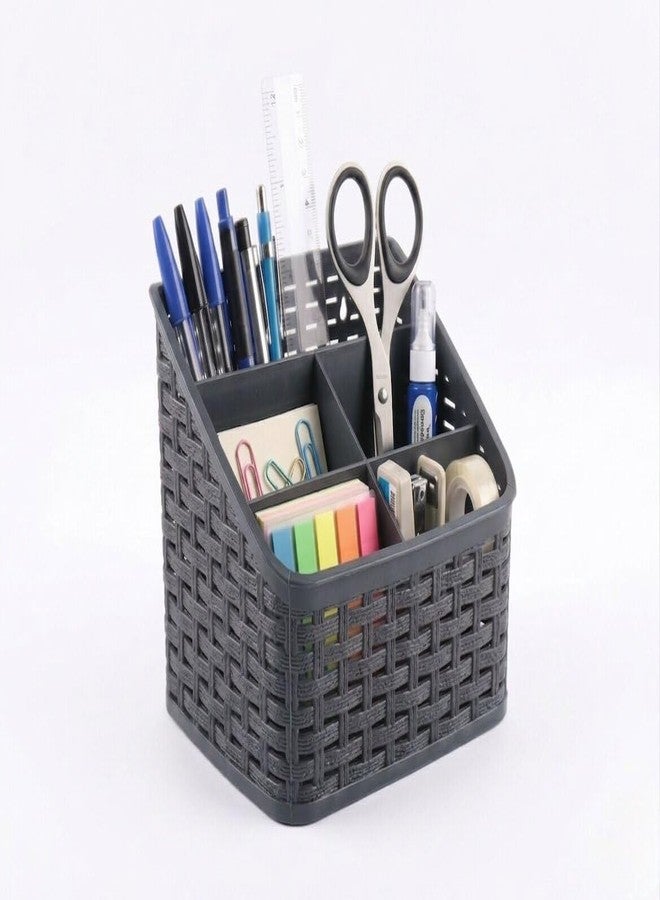 HAPPI Multi-Purpose Plastic Wall Mount Storage Office Table Desk Organizer Stand and Pen/Pencil Holder, Stationary/Cosmetics Organiser Box for Home Office School (5 Compartments - Grey) - Image 1