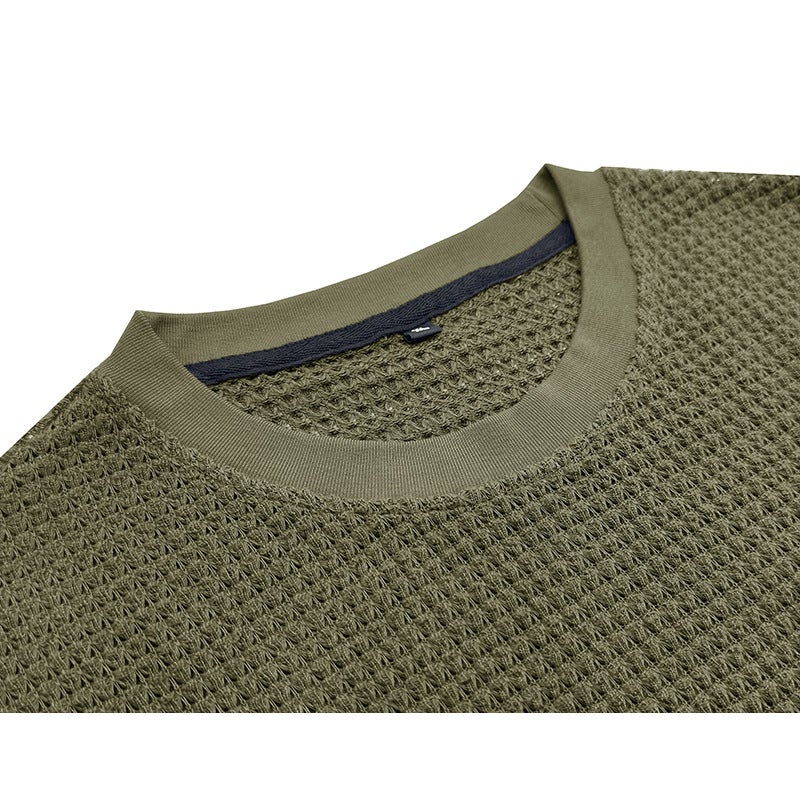 Summer New and Men''s Short-sleeved Knitted T-shirt Top Foreign Trade Crewneck Rib Pullover - Image 5