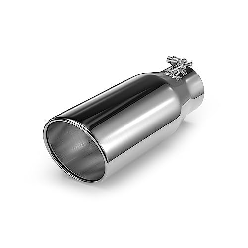 Richeer 3.5" Inlet Exhaust Tip, 3 1/2" Inlet 5" Outlet 12" Overall Length Stainless Steel Exhaust Tailpipe Tips with Polished Finish Universal for Vehicles with 3.5" O.D. Tailpipe Clamp/Bolt on Design - Image 1