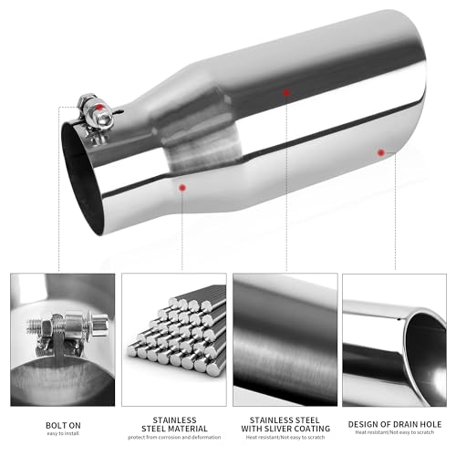 Richeer 3.5" Inlet Exhaust Tip, 3 1/2" Inlet 5" Outlet 12" Overall Length Stainless Steel Exhaust Tailpipe Tips with Polished Finish Universal for Vehicles with 3.5" O.D. Tailpipe Clamp/Bolt on Design - Image 4