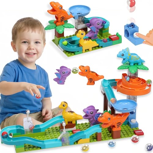 COUOMOXA Dinosaur Marble Run Building for Kids 3 4 5 6 7 8 Years Old Kids Dinosaur Building Blocks Toys Preschool Montessori Game Compatible with Major Brands for Boys Girls - Image 1