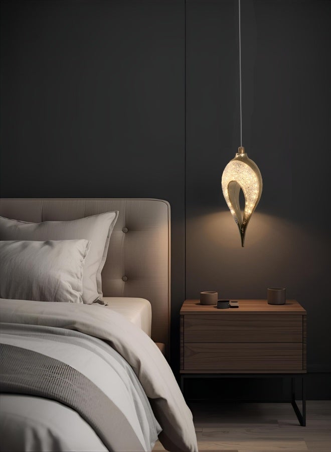 Luxury Single Pendant Light, Contemporary Crystal Flame/Teardrop Design - Polished Gold Finish - LED Lamp - Image 2