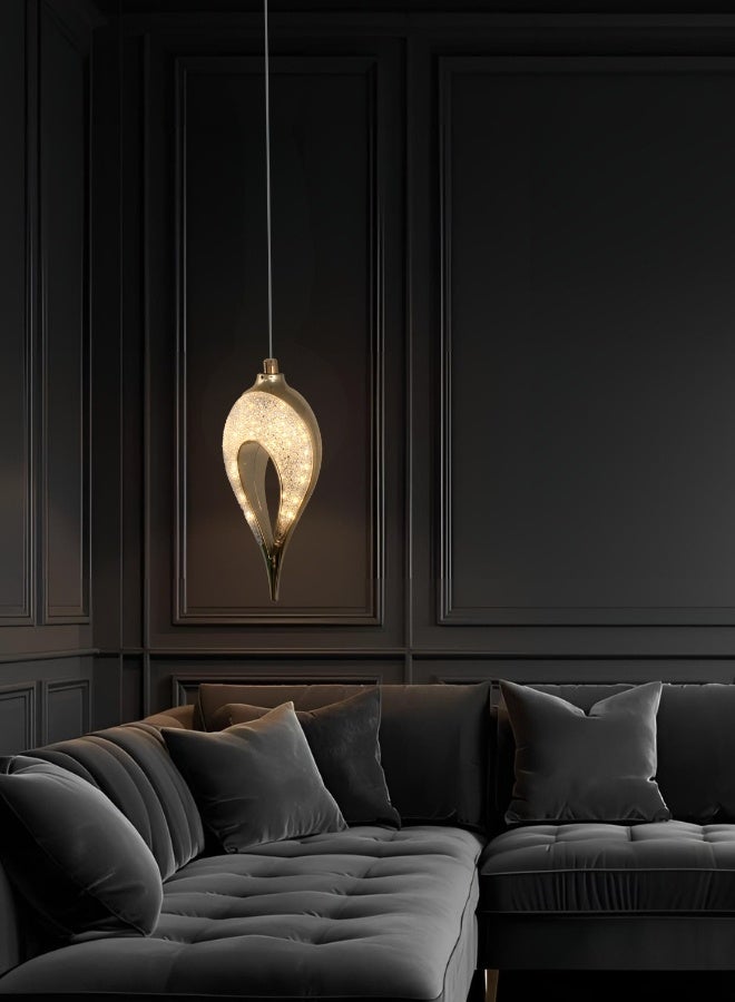 Luxury Single Pendant Light, Contemporary Crystal Flame/Teardrop Design - Polished Gold Finish - LED Lamp - Image 1