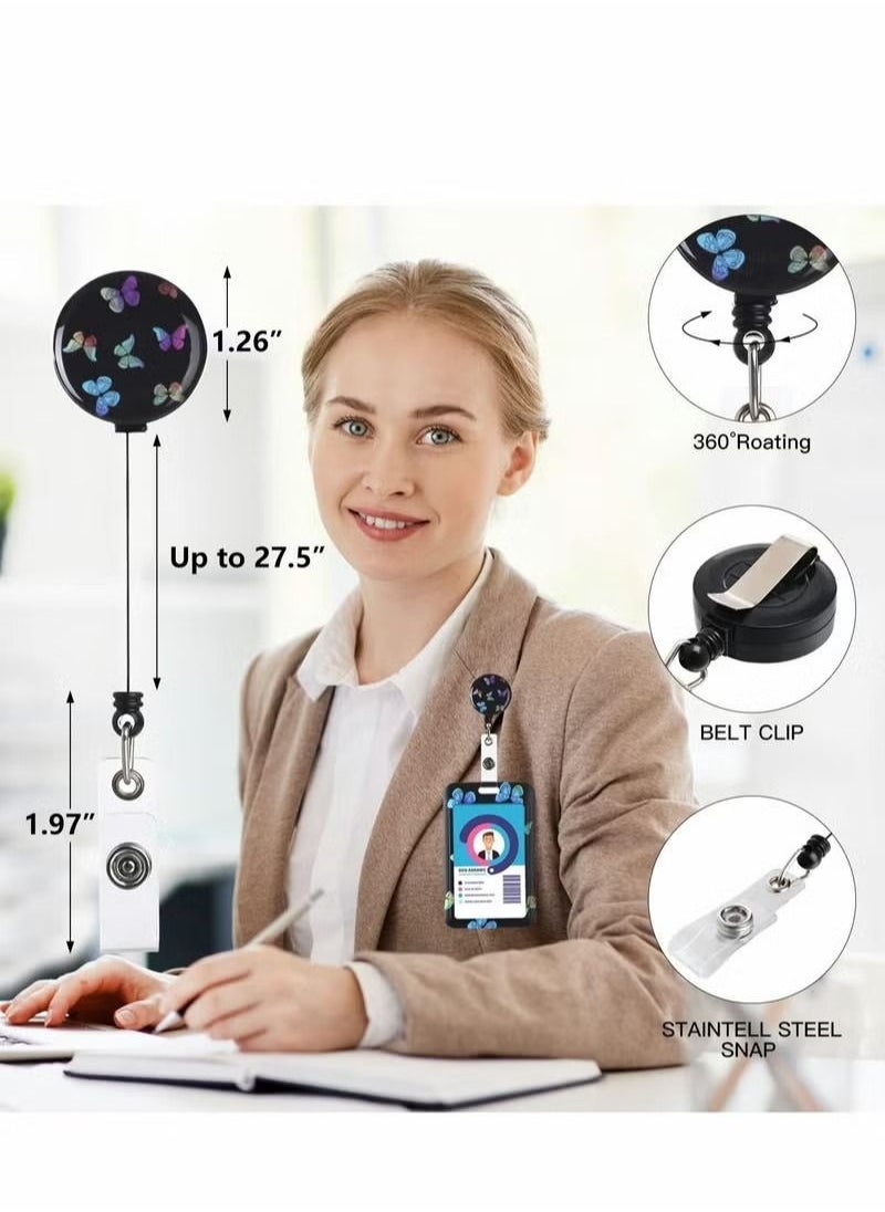 Generic - 1 Set ID Badge Holder with Lanyard and erfly Badge Reel Clip Lanyard Vertical ID Protector Bage Clips Business Credit Card ID Badge Lanyard Key Chain, for Work,School(Colour erfly) - Image 1