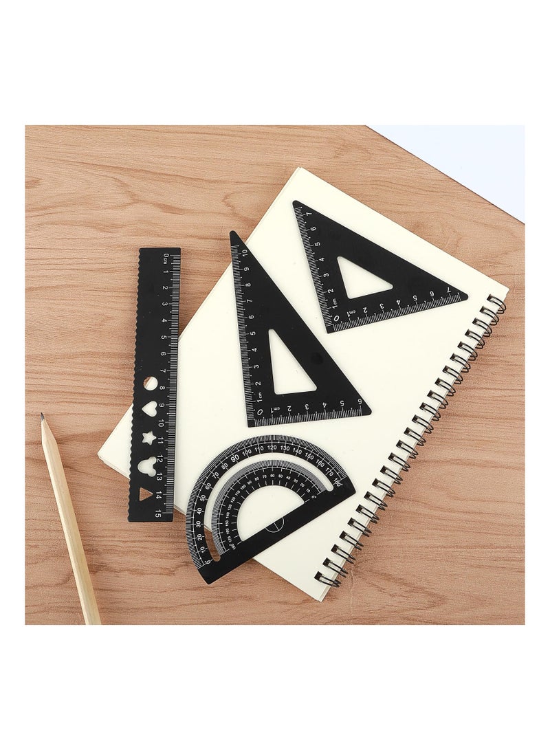 XiuWoo 4Pcs Triangular Scale Ruler Set, Geometric Protractor Mathematical Triangle Aluminum for School and Office Supplies Math Rulers Kids Adults Draftsman (Black) - Image 5