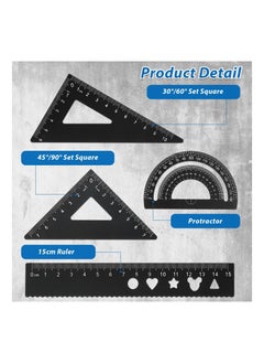 XiuWoo 4Pcs Triangular Scale Ruler Set, Geometric Protractor Mathematical Triangle Aluminum for School and Office Supplies Math Rulers Kids Adults Draftsman (Black)  - Image 2