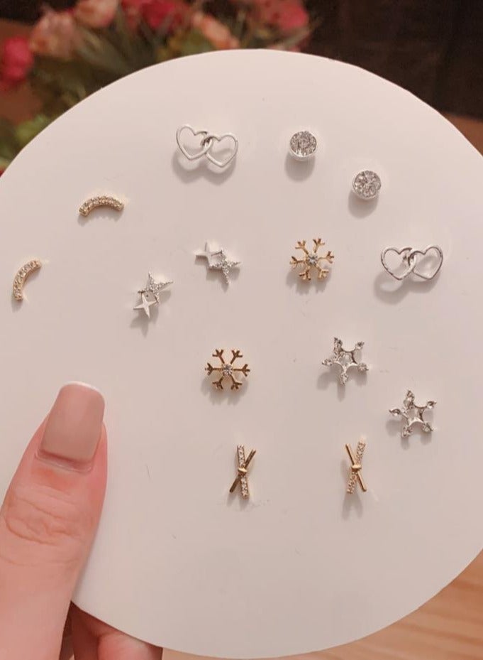 KUYING 7-Pair 925 Silver Ear Nail Earring Combination Set 
