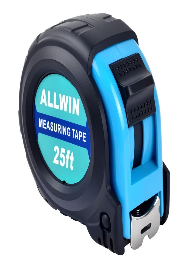 Allwin Tape Measure 25 Ft - Metal Retractable Tape Measure with Fractions, Easy Read, 1-inch Wide X 25 Foot - Light Blue - Image 1