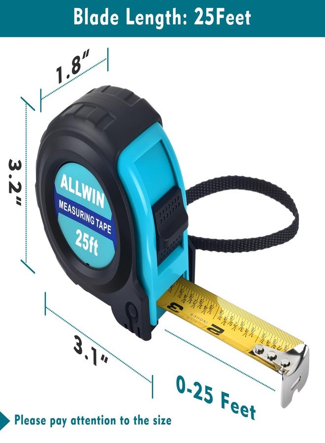 Allwin Tape Measure 25 Ft - Metal Retractable Tape Measure with Fractions, Easy Read, 1-inch Wide X 25 Foot - Light Blue - Image 2