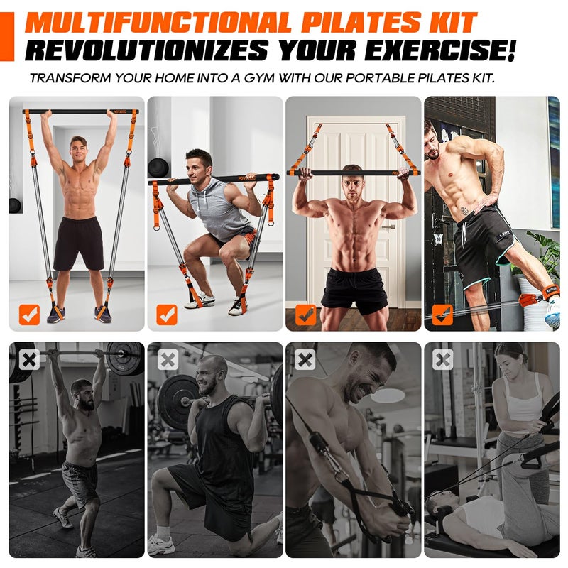 KUTIZE Pilates Bar Kit with Resistance Bands, 330lbs Multifunctinal Exercise Bar with Handles for Abs/Weight Loss, Portable Home Gym Equipment Pilates kit for Full Body Training Men Women - Image 3