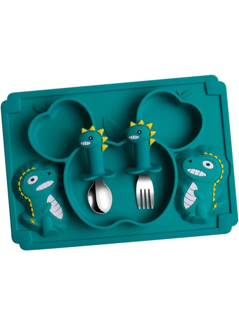Bukela 1Set Silicone Tableware for Compartment Suction Bowl Spoon Fork Set Durable Design for LED Weaning Nutritional Balance - Image 1
