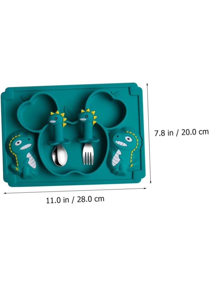 Bukela 1Set Silicone Tableware for Compartment Suction Bowl Spoon Fork Set Durable Design for LED Weaning Nutritional Balance - Image 2