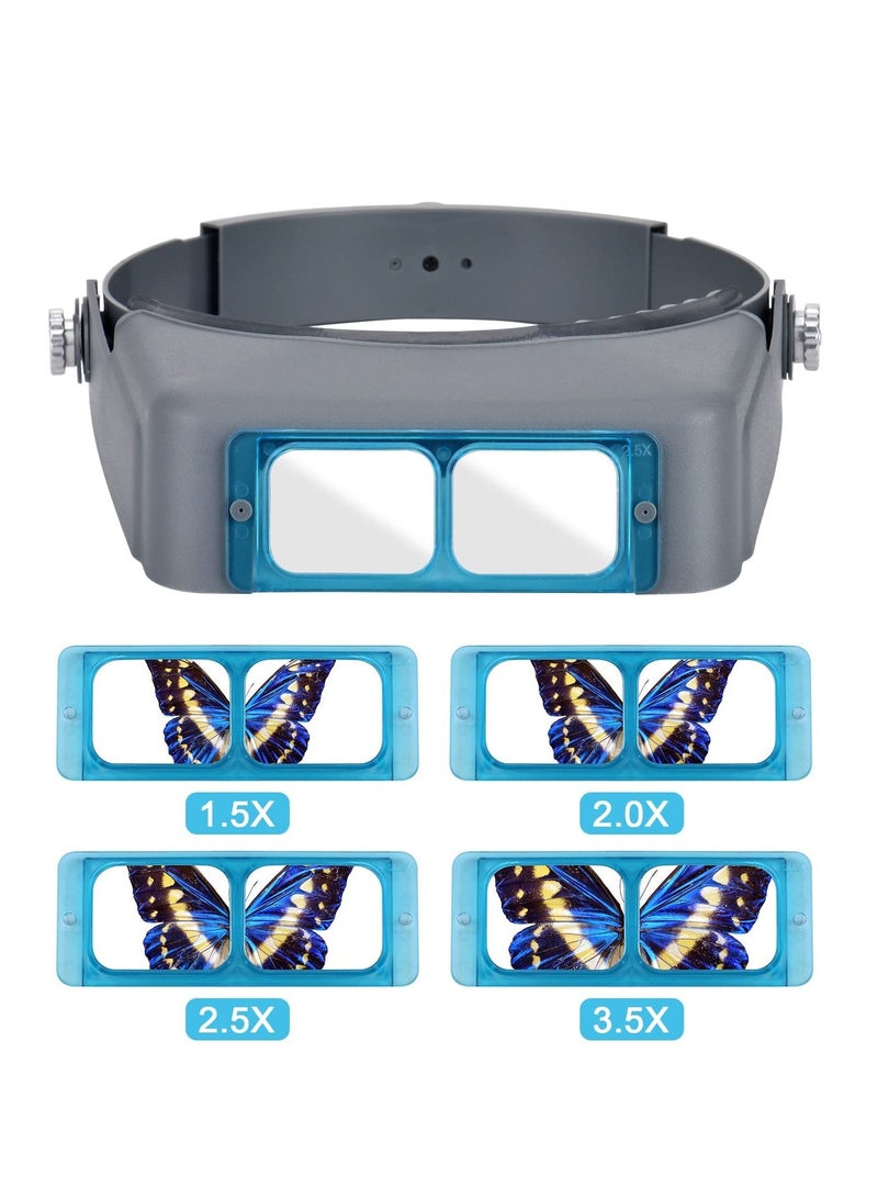 إسكدنيا SYOSI Head Mount Magnifier, Professional Double Lens Headband Jewelry Magnifier Reading Visor Glass Binocular with Magnification-1.5X 2X 2.5X 3.5X for Repair, Crafts - Image 3