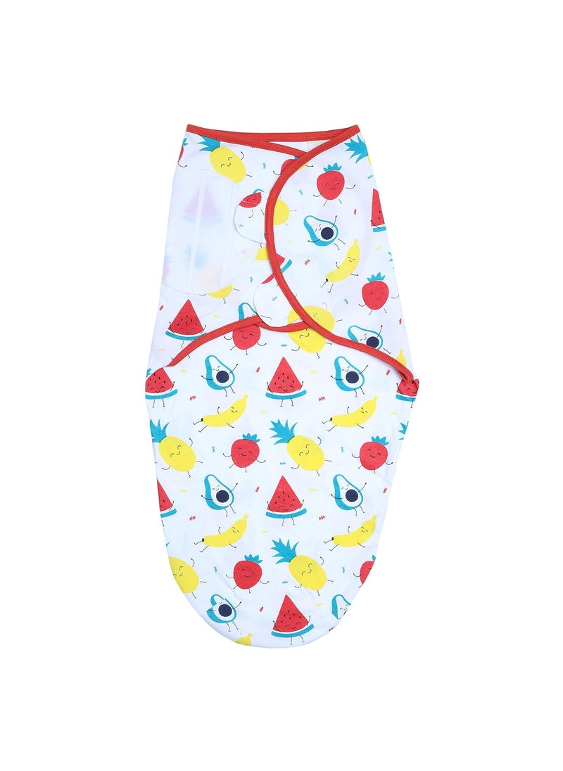 The Mom Store Newborn Baby Swaddle Wrap Soft Adjustable Swaddle Blanket with Cap 03 Months Fruit Print  - Image 2