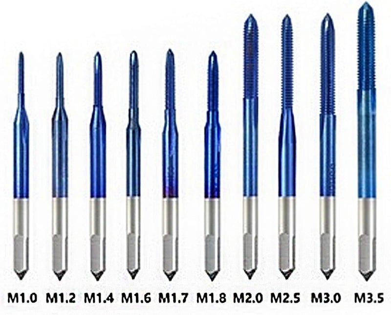 10Pcs Screw Tap Set, Straight Flute Machine Tap Kit in Tungsten Steel, M1 to M3.5 Metric Sizes for Wood Plastic Aluminum, Blue Plated Thread Repair Tool - Image 4