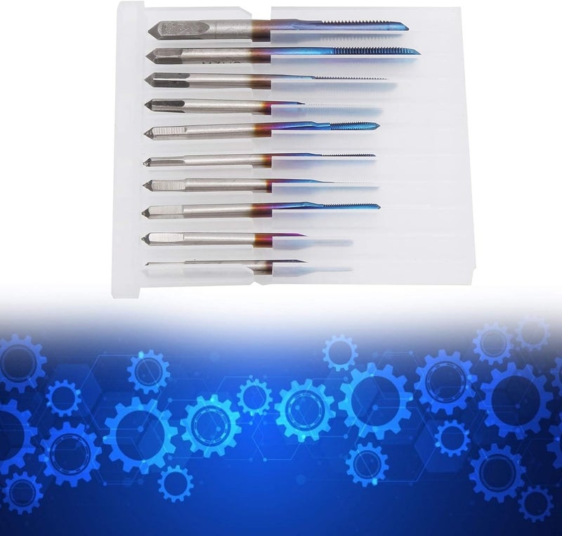 10Pcs Screw Tap Set, Straight Flute Machine Tap Kit in Tungsten Steel, M1 to M3.5 Metric Sizes for Wood Plastic Aluminum, Blue Plated Thread Repair Tool - Image 3