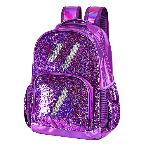 Fermido Sequin School Backpack for Girls Kids Cute Elementary Book Bag Teen Glitter Flip Sparkly Holographic Purple Back Pack One_Size - Image 1