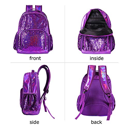 Fermido Sequin School Backpack for Girls Kids Cute Elementary Book Bag Teen Glitter Flip Sparkly Holographic Purple Back Pack One_Size - Image 5