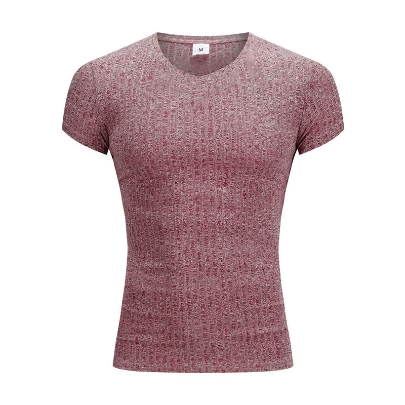 تشغيل V-neck قصيرة الأكمام تي شيرت الرجال اللياقة البدنية رقيقة المناسبة الرياضة مخطط الموضة أعلى الصيف سترة ملابس اللياقة البدنية - Image 1