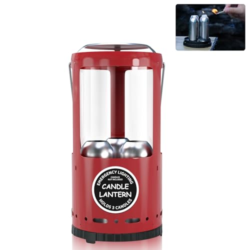 EOXHFNLC Candle Lantern, Decorative 3-Wick Emergency Candlestick Holder for Pillar Candles, Portable Red Warmer Lantern, Camping Gear for Campers Use, Hanging Handheld, NO Candles Included - Image 1