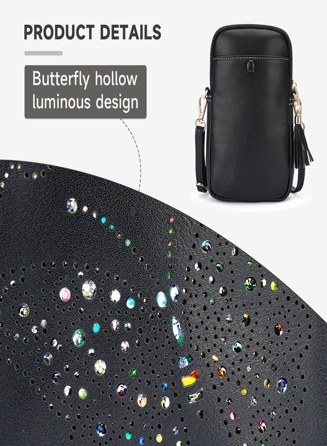 KITEVIUN Small Crossbody Bags for Women, Lightweight Mini Cute Cell Phone Purse for Women with Tassel Shining Butterfly, 05-black2, Cute - Image 4