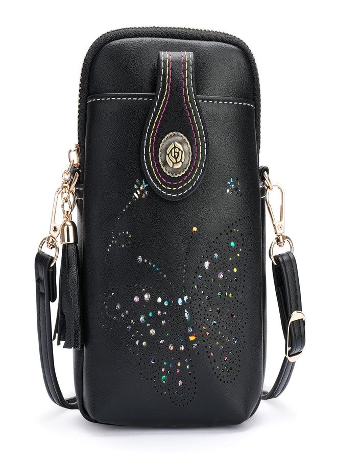 KITEVIUN Small Crossbody Bags for Women, Lightweight Mini Cute Cell Phone Purse for Women with Tassel Shining Butterfly, 05-black2, Cute - Image 1