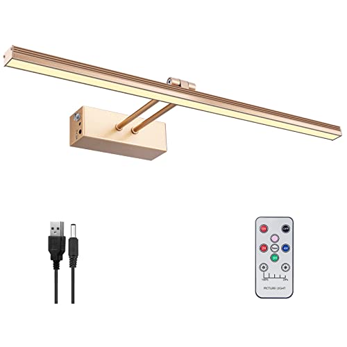 FUNCHDAY Picture Light,Battery Art Lights for Wall,Wireless Remote Painting Light with Timer and Dimmable,16”Metal Display Lighting for Artwork,Portrait,Gallery-Rosegold - Image 1