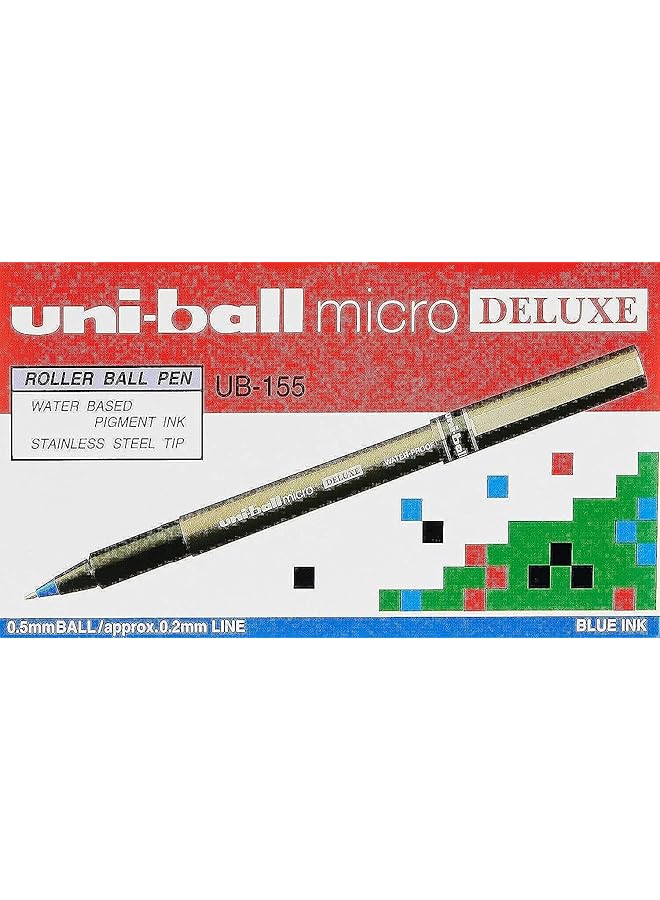 Uniball Ub155 Micro Deluxe Rollerball Pen Ultra Fine 0.5Mm Tip 0.2Mm Line Blue Ref Ub155Blu Pack Of 12  - Image 1