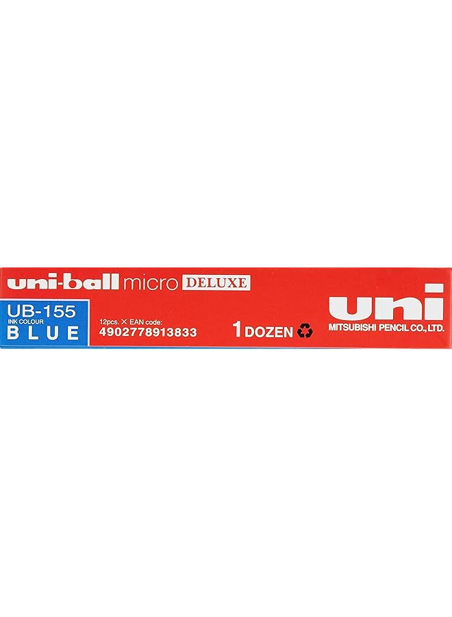 Uniball Ub155 Micro Deluxe Rollerball Pen Ultra Fine 0.5Mm Tip 0.2Mm Line Blue Ref Ub155Blu Pack Of 12  - Image 2