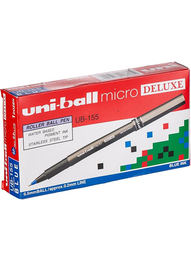 Uniball Ub155 Micro Deluxe Rollerball Pen Ultra Fine 0.5Mm Tip 0.2Mm Line Blue Ref Ub155Blu Pack Of 12  - Image 5